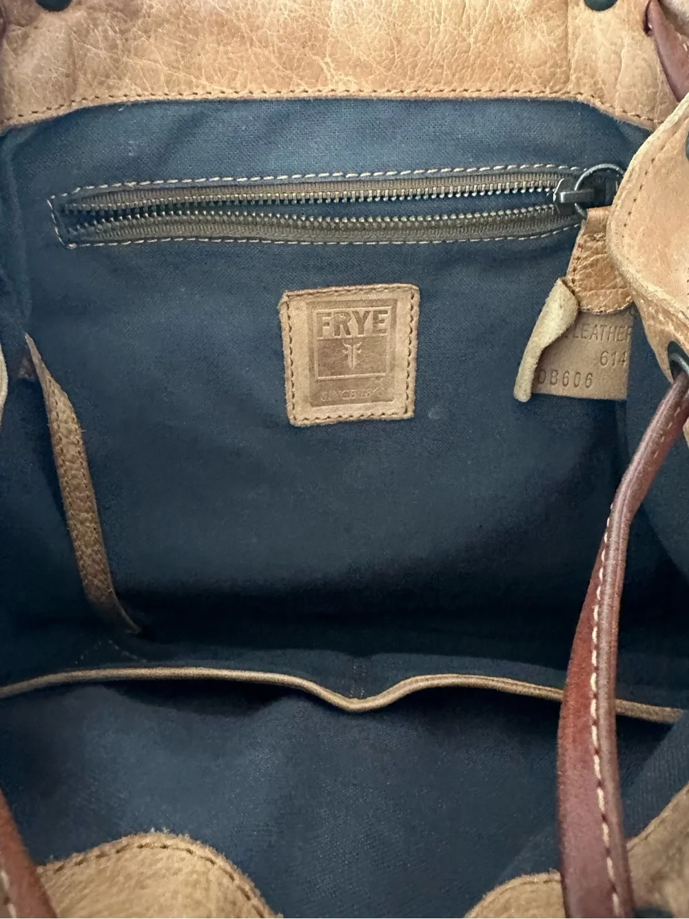 Frye Tracy Two Tone Washed Leather Studded Backpack Cognac Tan